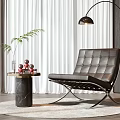 Modern Black Leather Leisure Chair with Tufted Backrest Side Table Decorative Plants and Floor Lamp