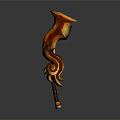 Fantasy Style Axe With Orange Red Flame Like Design And Ornate Spiral Patterns