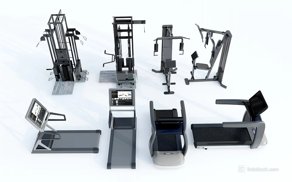 Modern Sports Equipment Collection Featuring Strength Training Machines And Cardio Gear For Home Gym 3d model 