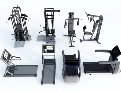 Modern Sports Equipment Collection Featuring Strength Training Machines And Cardio Gear For Home Gym 3d model