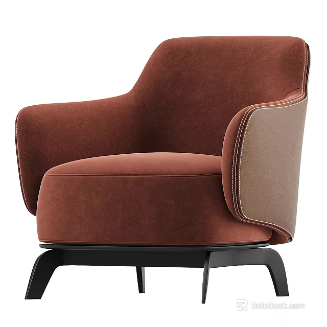 Brown Velvet Single Sofa With Contrast Panel Design And Black Slim Legs 3d model 