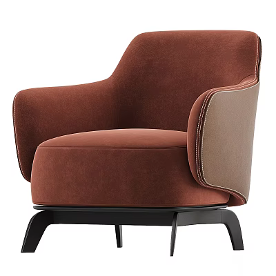 Brown Velvet Single Sofa With Contrast Panel Design And Black Slim Legs 3d model