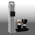 Men's Grooming Kit With Transparent Container Silver Beads And Shaving Brushes On Black Tray