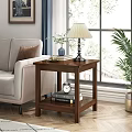 Walnut Wood Side Table With Lamp Vase Decorative Box Books Alarm Clock Next To Sofa