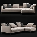 Modern Sectional Sofa with Neutral Beige Plush Cushions Multiple Pillows and Contemporary Design