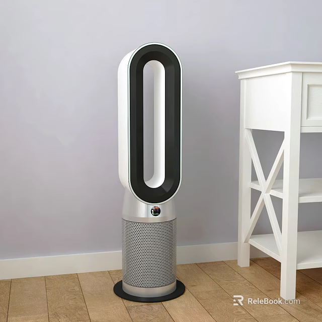 Bladeless Tower Air Cooler Fan With White Black Design In Room With Wooden Floor 3d model 