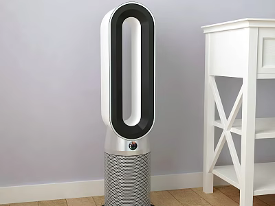 Bladeless Tower Air Cooler Fan With White Black Design In Room With Wooden Floor 3d model