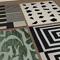 Square Rugs with Geometric Patterns Black and White Green Plant Motifs Abstract Designs