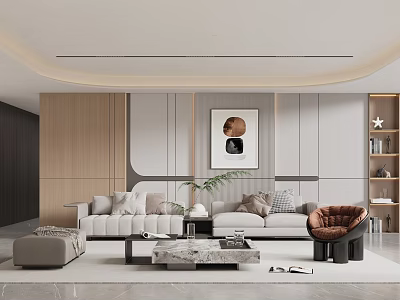 Modern Living Room Interior With White Sofa Gray Coffee Table And Decorative Painting 3d model