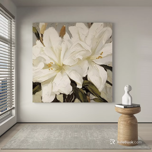 Botanical Painting Of White Flowers As Wall Decor In Modern Home Interior 3d model 