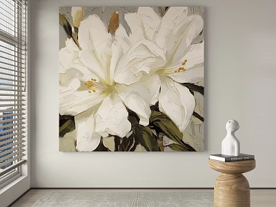 Botanical Painting Of White Flowers As Wall Decor In Modern Home Interior 3d model