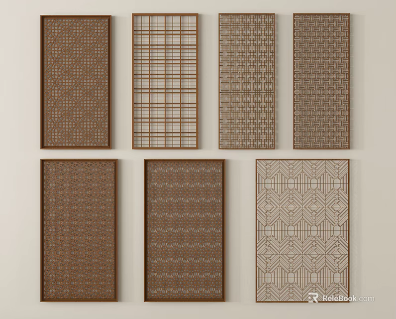Lattice Windows Showcasing Various Decorative Brown and Beige Patterns for Interior Design 3d model