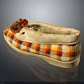 Plaid Slippers with Pom Pom Decoration Red Yellow White Light Sole for Comfortable Home Use