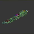 Blue Mechanical Spaceship Model Featuring Elongated Shape And Red White Details