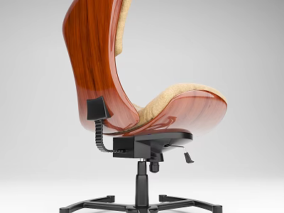 Ergonomic Wooden Office Chair With Light Colored Cushion And Black Base Wheels 3d model