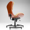 Ergonomic Wooden Office Chair With Light Colored Cushion And Black Base Wheels