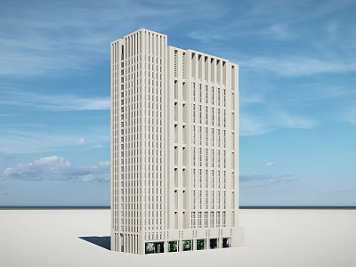 Modern White High Rise Office Building With Many Windows Against Blue Sky 3d model