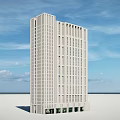 Modern White High Rise Office Building With Many Windows Against Blue Sky