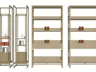 Modern Wooden Storage Shelves With Multilayer Design For Shoes And Decorative Items 3d model