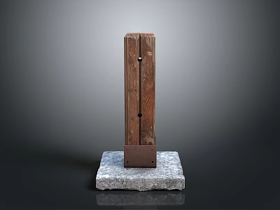 Minimalist Modern Wooden Vertical Sculpture With Textured Surface And Stone Base 3d model