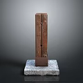 Minimalist Modern Wooden Vertical Sculpture With Textured Surface And Stone Base