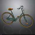 Stylish Green Bicycle With Orange Seat White Basket And Yellow Rims