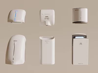 Modern White Bathroom Accessories Including Hand Dryers Soap Dispensers And Tissue Holders 3d model