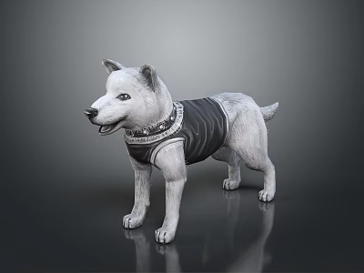 3D Model Dog in Standing Pose Wearing Black Vest and Decorative Collar 3d model