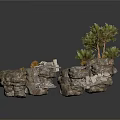 Natural Rockery Landscape With Rocks Trees Stone Blocks And Gravel