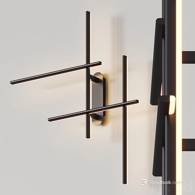Modern Black Metal Wall Lamp With Linear Structure And Warm Lighting For Indoor Decor 3d model 