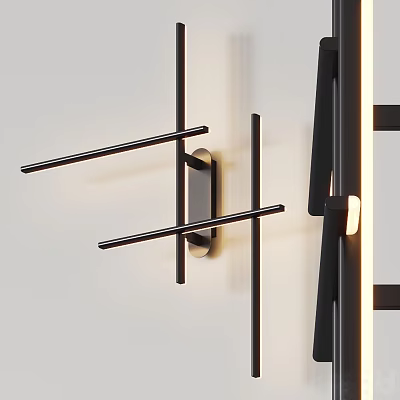 Modern Black Metal Wall Lamp With Linear Structure And Warm Lighting For Indoor Decor 3d model