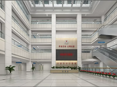 Spacious Hospital Lobby Interior With Multi floor Structure Elevators Green Plants And Digital 3d model