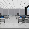 Modern Control Room With Large Display Screens Data Charts And Neatly Arranged Consoles