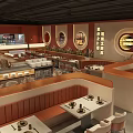 Stylish Warm Red Themed Chinese Beef Restaurant With Cozy Dining Booths In Shopping Mall