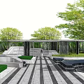 Modern gallery frame wide view tree pool waterscape 3d model