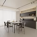 Modern Restaurant Interior With White Blinds Gray Chairs Dining Table Textured Wall And Cabinets