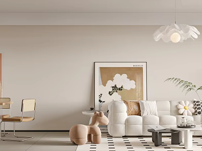 Modern Living Dining Room Interior With White Sofa Artwork And Chandelier 3d model