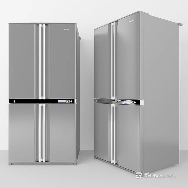 Stainless Steel Double Door Refrigerators With Modern Sleek Design For Home Kitchen 3d model 