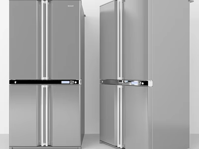 Stainless Steel Double Door Refrigerators With Modern Sleek Design For Home Kitchen 3d model