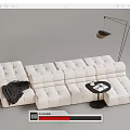 Cream Colored Modular Sectional Sofa With Throw Blanket Side Table And Floor Lamp 3d model