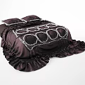 Elegant Dark Purple Double Bed With Silver Decorative Patterns And Ruffled Bedding 3d model