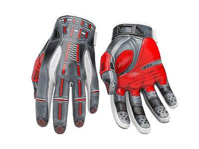 Gray And Red Leather Sports Gloves With Protective Design And Breathable Features 3d model