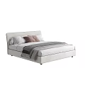 Minimalist White Double Bed With Upholstered Headboard Soft Pillows And Blanket 3d model