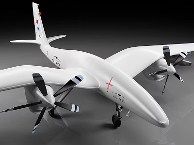 White TITAN Military Drone With Four Propellers Red Cross Marking And Landing Gear 3d model
