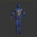 3D Model of Blue Knight Armor With Golden Decorative Details And Metallic Finish