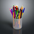 Assorted Colored Pencils Filled in Transparent Cup with Sharpened Tips and Bright Tones