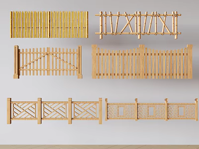 Wooden Fences Various Design Styles With Crossed Slats Lattice And Railings 3d model