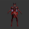 Fantasy Demon Character Red Outfit With Horns And Purple Shoulder Decorations