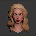 Realistic Game Movie Character With Blonde Curly Hair And Red Lips