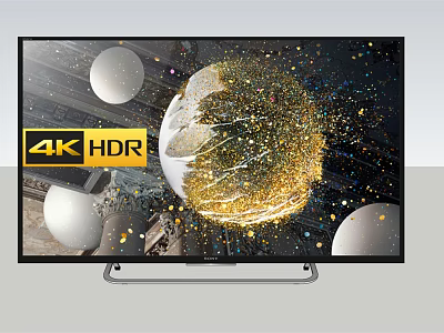 4K HDR TV Displaying Dynamic Golden Particles And White Spheres 3d model